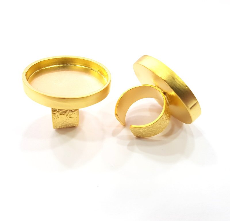 Gold Ring Blank Setting Cabochon Base inlay Ring Backs Mounting Adjustable Ring Base Bezel (30mm blank ) Gold Plated Metal G15536