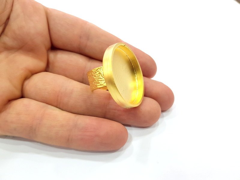 Gold Ring Blank Setting Cabochon Base inlay Ring Backs Mounting Adjustable Ring Base Bezel (30mm blank ) Gold Plated Metal G15536