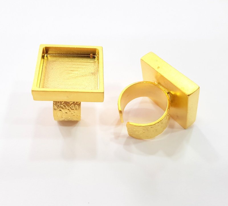 Gold Ring Blank Setting Cabochon Base inlay Ring Backs Mounting Adjustable Ring Base Bezel (20x20mm blank ) Gold Plated Metal G15537