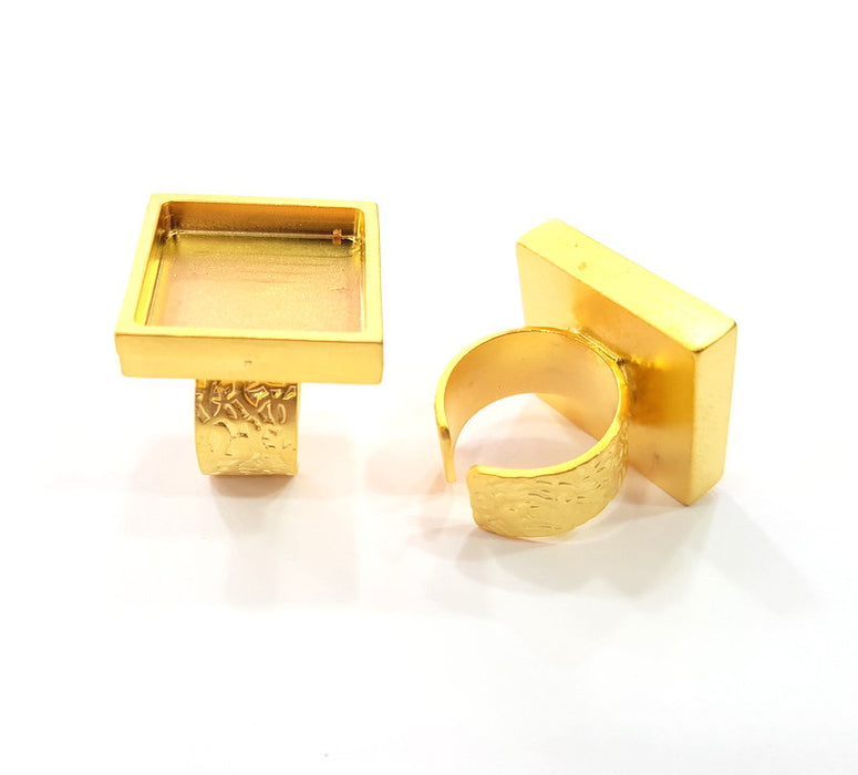 Gold Ring Blank Setting Cabochon Base inlay Ring Backs Mounting Adjustable Ring Base Bezel (20x20mm blank ) Gold Plated Metal G15537