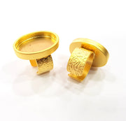 Gold Ring Blank Setting Cabochon Base inlay Ring Backs Mounting Adjustable Ring Base Bezel (25x18mm oval blank ) Gold Plated Metal G15538