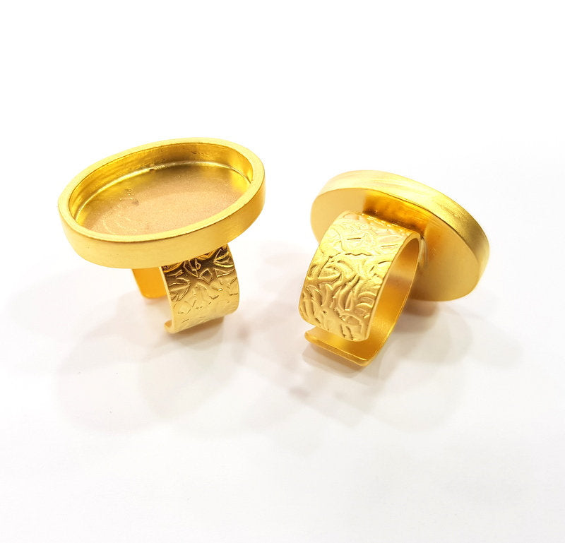 Gold Ring Blank Setting Cabochon Base inlay Ring Backs Mounting Adjustable Ring Base Bezel (25x18mm oval blank ) Gold Plated Metal G15538
