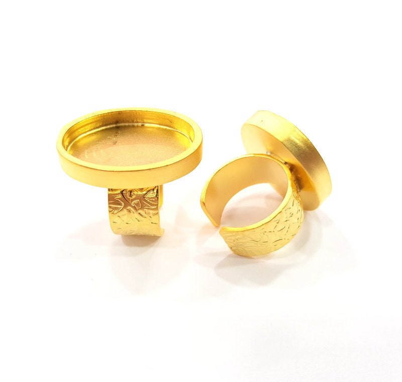 Gold Ring Blank Setting Cabochon Base inlay Ring Backs Mounting Adjustable Ring Base Bezel (25x18mm oval blank ) Gold Plated Metal G15538