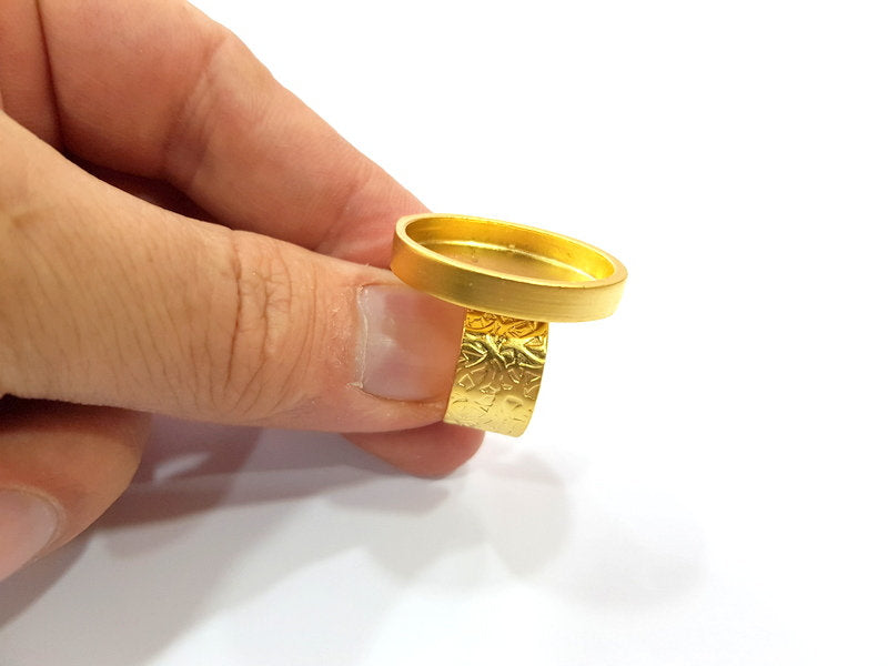 Gold Ring Blank Setting Cabochon Base inlay Ring Backs Mounting Adjustable Ring Base Bezel (25x18mm oval blank ) Gold Plated Metal G15538