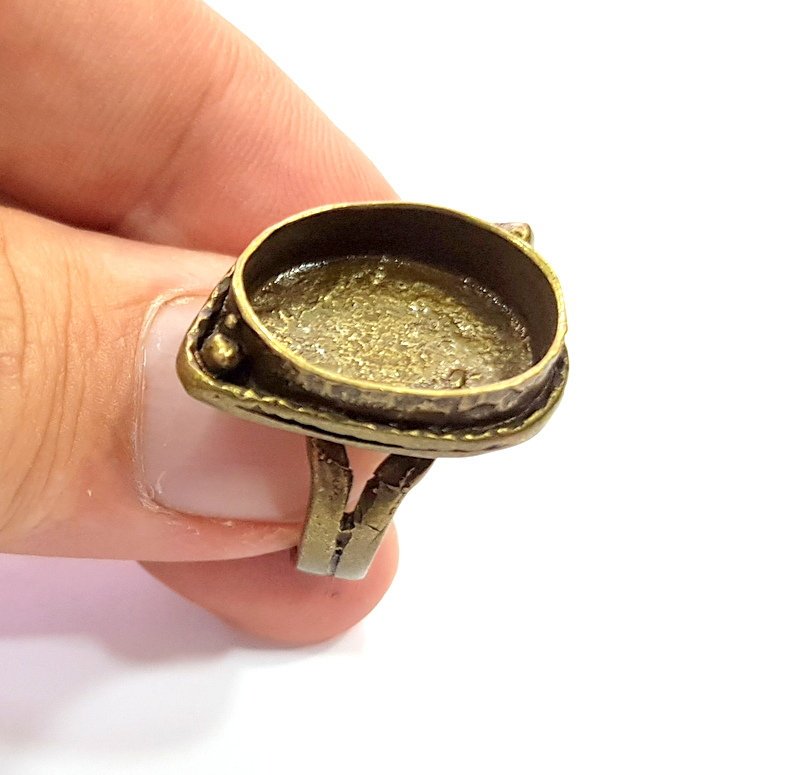 Antique Bronze Ring Blank Ring Setting inlay Blank Mosaic Bezel Base Cabochon Mountings ( 18x13 mm blank) Antique Bronze Plated Brass G5586