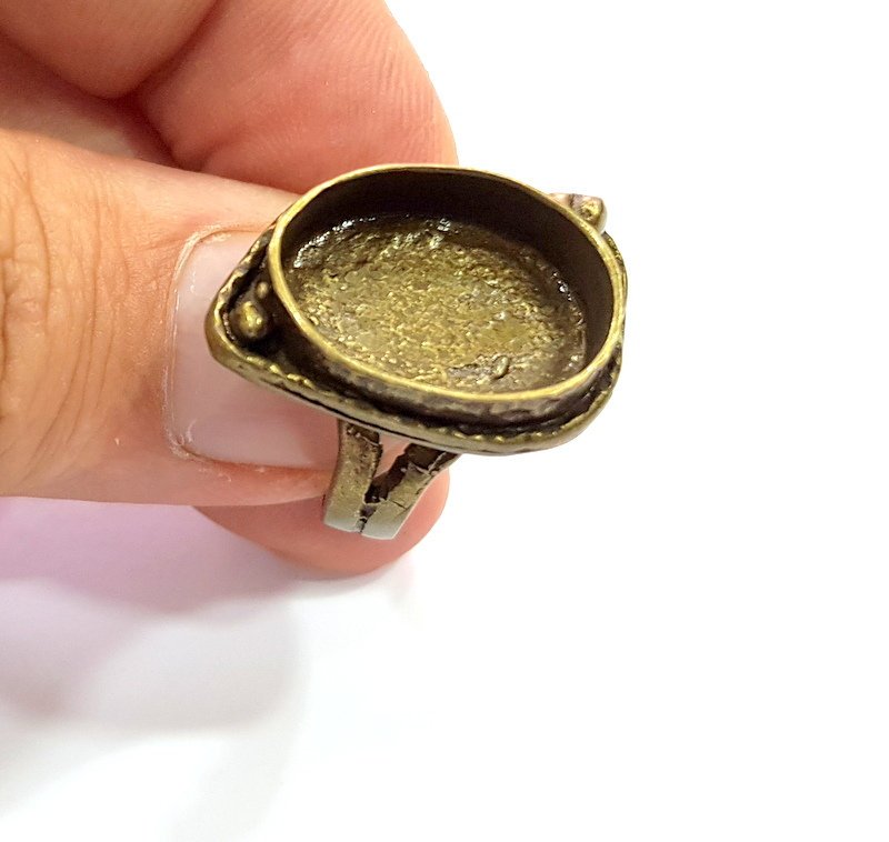 Antique Bronze Ring Blank Ring Setting inlay Blank Mosaic Bezel Base Cabochon Mountings ( 18x13 mm blank) Antique Bronze Plated Brass G5586