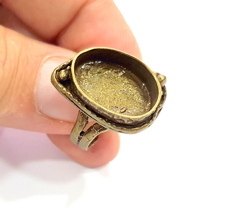 Antique Bronze Ring Blank Ring Setting inlay Blank Mosaic Bezel Base Cabochon Mountings ( 18x13 mm blank) Antique Bronze Plated Brass G5586