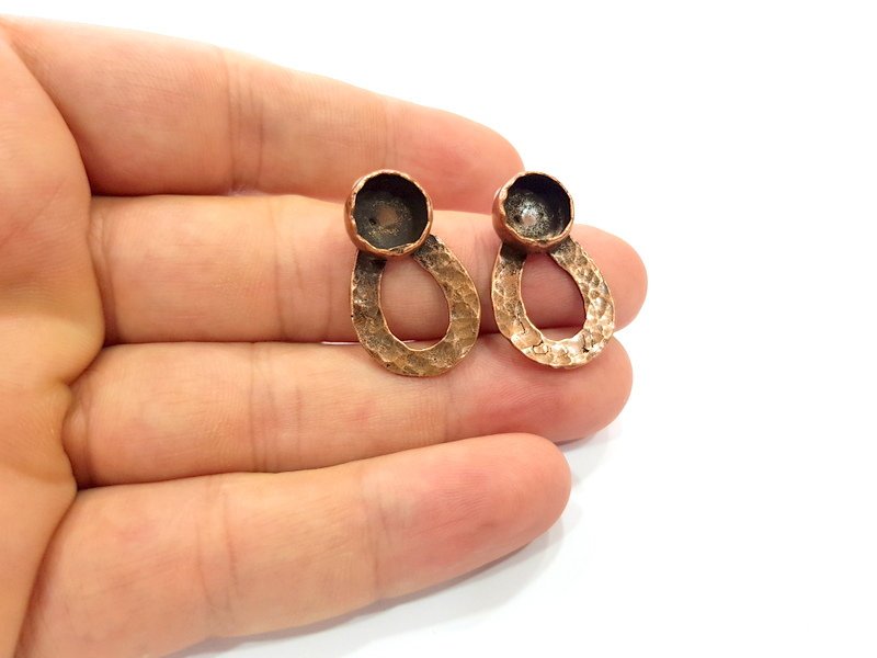 Earring Blank Base Settings Copper Resin Blank Cabochon Base inlay Blank Mountings Antique Copper Plated Brass (10mm blank) 1 Set  G14628