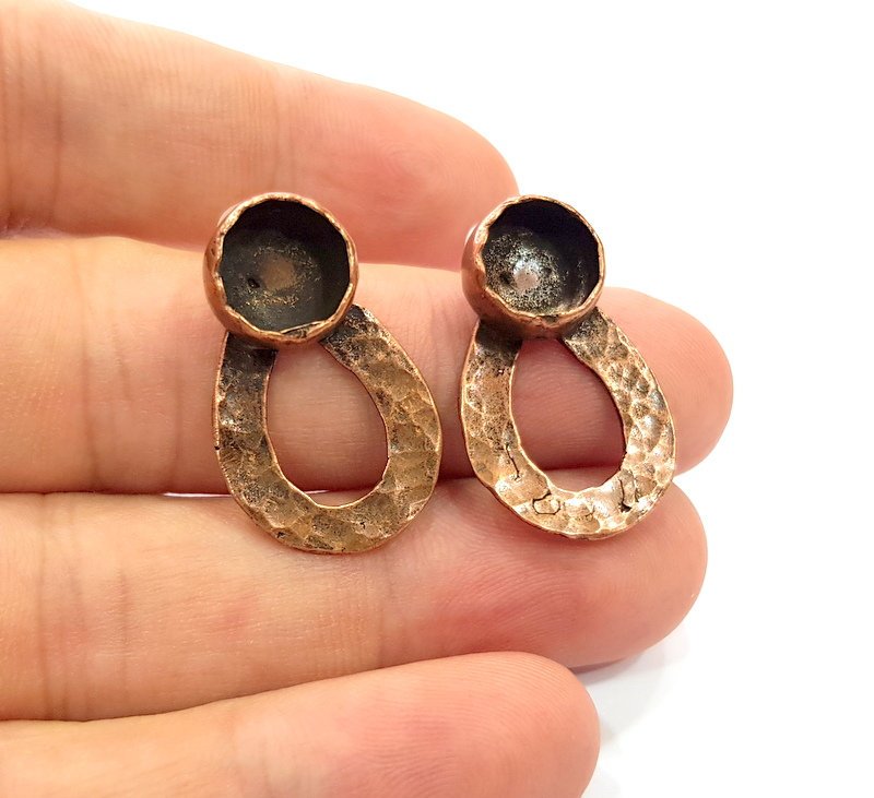 Earring Blank Base Settings Copper Resin Blank Cabochon Base inlay Blank Mountings Antique Copper Plated Brass (10mm blank) 1 Set  G14628