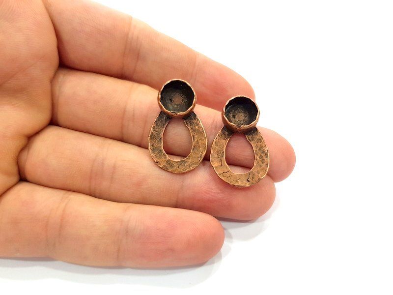 Earring Blank Base Settings Copper Resin Blank Cabochon Base inlay Blank Mountings Antique Copper Plated Brass (10mm blank) 1 Set  G14628