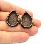 Earring Blank Base Settings Copper Resin Blank Cabochon Base inlay Blank Mountings Antique Copper Plated Brass (25x18mm blank) 1 Set  G14629