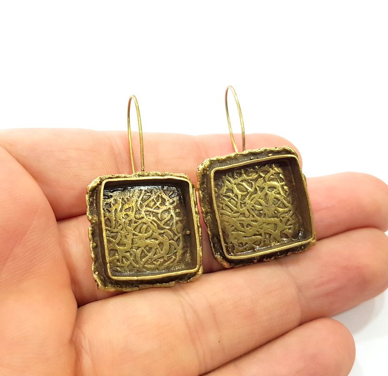 Earring Blank Backs Antique Bronze Resin Base inlay Cabochon Mountings Setting Antique Bronze Plated Brass (18mm blank) 1 pair G15544