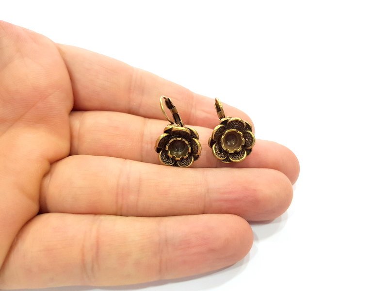 Earring Blank Backs Antique Bronze Resin Base inlay Cabochon Mountings Setting Antique Bronze Plated Brass (6mm blank) 1 pair G15548