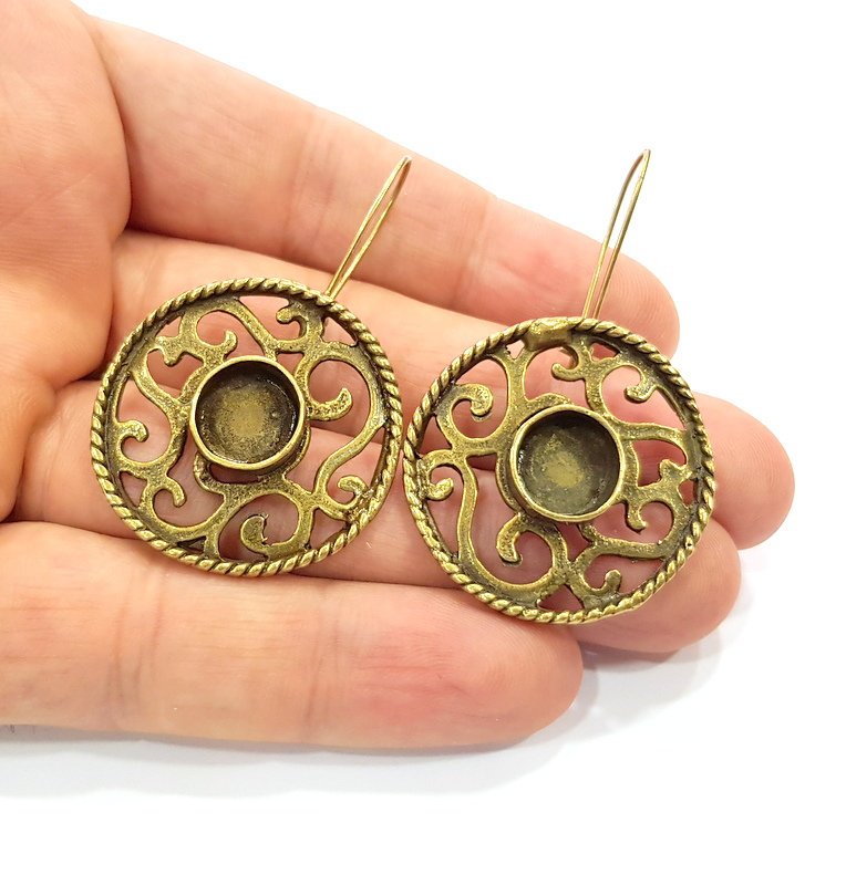 Earring Blank Backs Antique Bronze Resin Base inlay Cabochon Mountings Setting Antique Bronze Plated Brass (10mm blank) 1 pair G15554