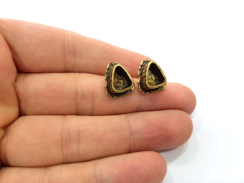 Earring Blank Backs Antique Bronze Resin Base inlay Cabochon Mountings Setting Antique Bronze Plated Brass (9x7mm blank) 1 pair G15564
