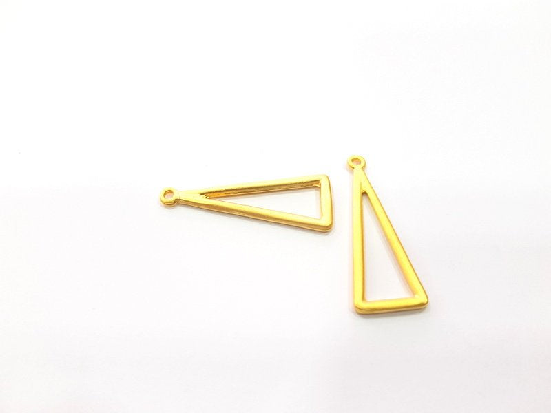 2 Triangle Charm Gold Plated Charms Gold Plated Metal (40x15mm)  G15566