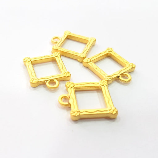 4 Square Charm Gold Plated Charms Gold Plated Metal (45x15mm)  G15567