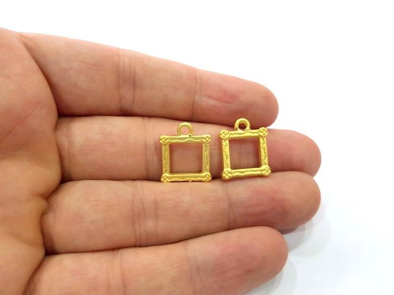 4 Square Charm Gold Plated Charms Gold Plated Metal (45x15mm)  G15567