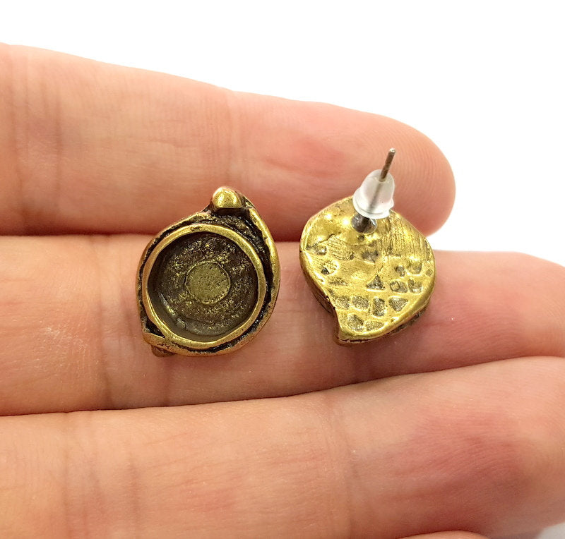 Earring Blank Backs Antique Bronze Resin Base inlay Cabochon Mountings Setting Antique Bronze Plated Brass (10mm blank) 1 pair G15570