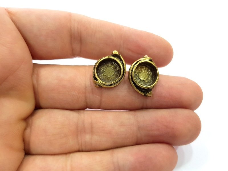 Earring Blank Backs Antique Bronze Resin Base inlay Cabochon Mountings Setting Antique Bronze Plated Brass (10mm blank) 1 pair G15570