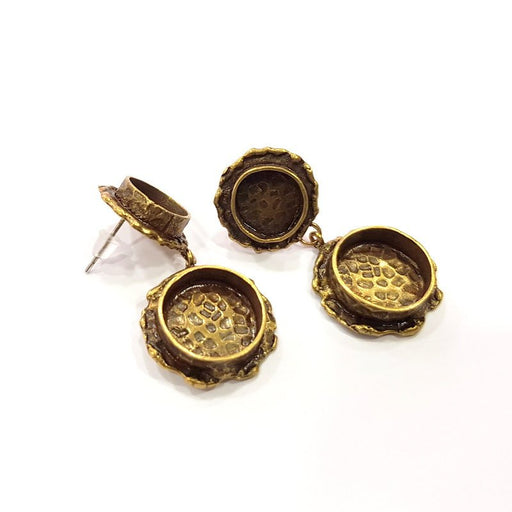 Earring Blank Backs Antique Bronze Resin Base inlay Cabochon Mountings Antique Bronze Plated Brass (14+10mm blank)  1 pair G15571