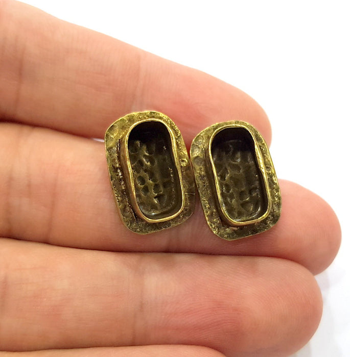 Earring Blank Backs Antique Bronze Resin Base inlay Cabochon Mountings Setting Antique Bronze Plated Brass (14x6mm blank) 1 pair G15572