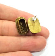 Earring Blank Backs Antique Bronze Resin Base inlay Cabochon Mountings Setting Antique Bronze Plated Brass (14x6mm blank) 1 pair G15572