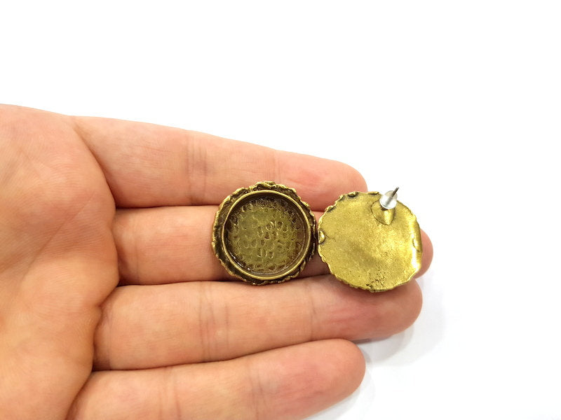 Earring Blank Backs Antique Bronze Resin Base inlay Cabochon Mountings Setting Antique Bronze Plated Brass (20mm blank) 1 pair G15573