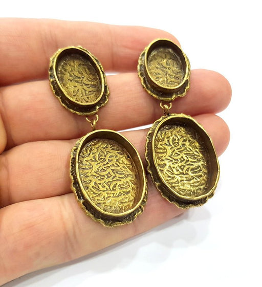 Earring Blank Backs Antique Bronze Resin Base inlay Cabochon Mountings Antique Bronze Plated Brass (25x18+18x13mm blank)  1 pair G15574