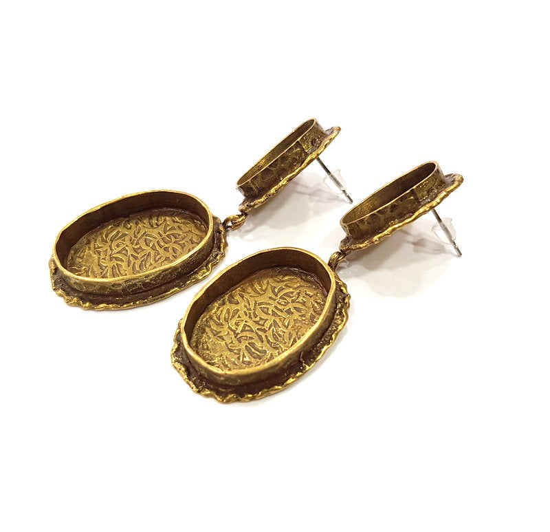 Earring Blank Backs Antique Bronze Resin Base inlay Cabochon Mountings Antique Bronze Plated Brass (25x18+18x13mm blank)  1 pair G15574