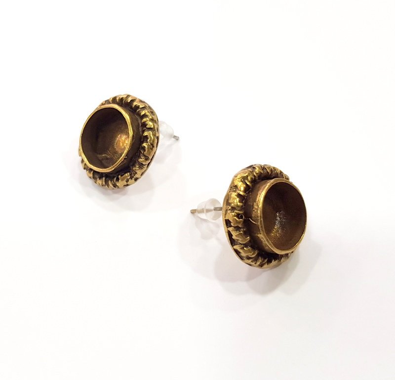 Earring Blank Backs Antique Bronze Resin Base inlay Cabochon Mountings Setting Antique Bronze Plated Brass (10mm blank) 1 pair G15575