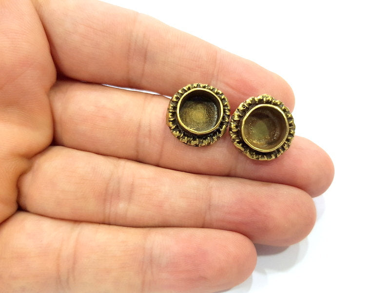 Earring Blank Backs Antique Bronze Resin Base inlay Cabochon Mountings Setting Antique Bronze Plated Brass (10mm blank) 1 pair G15575
