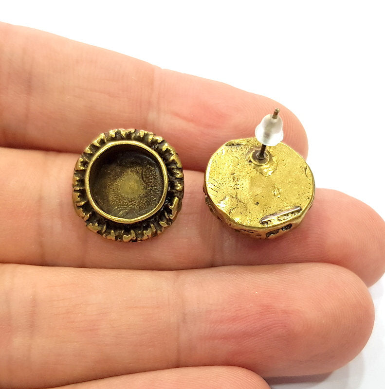 Earring Blank Backs Antique Bronze Resin Base inlay Cabochon Mountings Setting Antique Bronze Plated Brass (10mm blank) 1 pair G15575