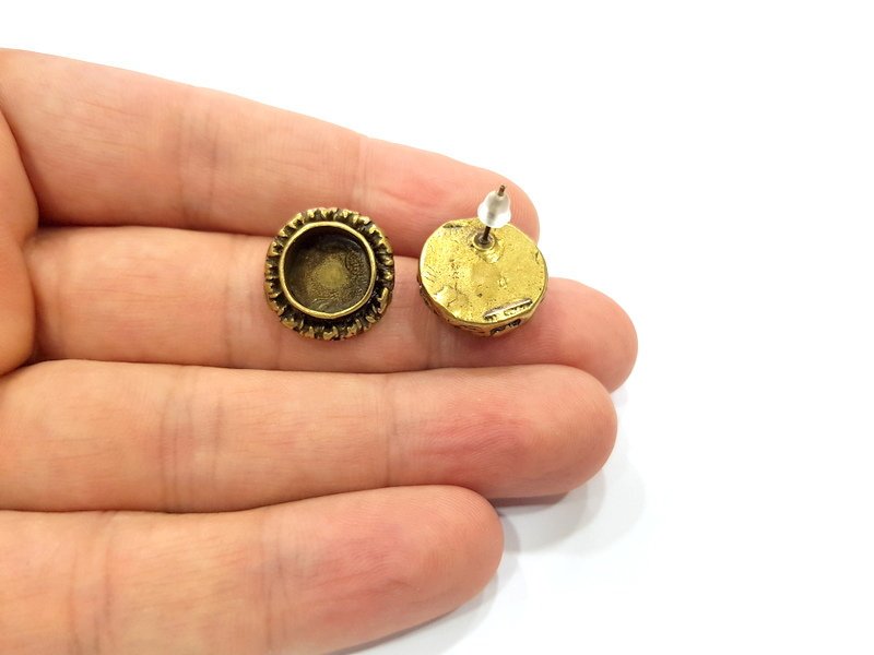 Earring Blank Backs Antique Bronze Resin Base inlay Cabochon Mountings Setting Antique Bronze Plated Brass (10mm blank) 1 pair G15575