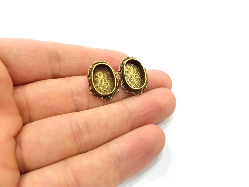 Earring Blank Backs Antique Bronze Resin Base inlay Cabochon Mountings Setting Antique Bronze Plated Brass (14x10mm blank) 1 pair G15576