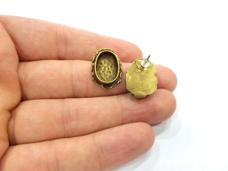 Earring Blank Backs Antique Bronze Resin Base inlay Cabochon Mountings Setting Antique Bronze Plated Brass (14x10mm blank) 1 pair G15576