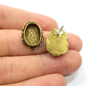 Earring Blank Backs Antique Bronze Resin Base inlay Cabochon Mountings Setting Antique Bronze Plated Brass (14x10mm blank) 1 pair G15576