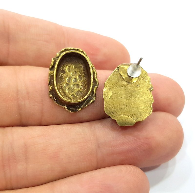 Earring Blank Backs Antique Bronze Resin Base inlay Cabochon Mountings Setting Antique Bronze Plated Brass (14x10mm blank) 1 pair G15576