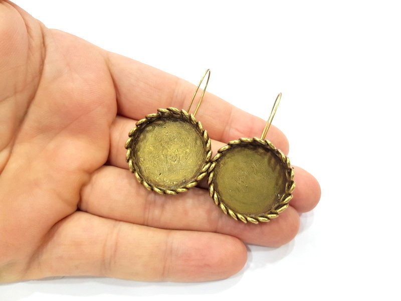 Earring Blank Backs Antique Bronze Resin Base inlay Cabochon Mountings Setting Antique Bronze Plated Brass (25mm blank) 1 pair G15578