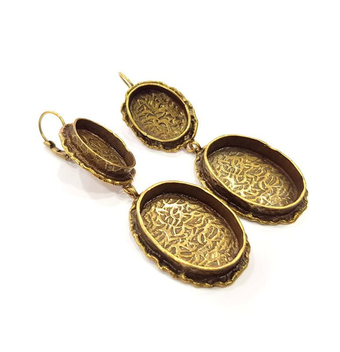 Earring Blank Backs Antique Bronze Resin Base inlay Cabochon Mountings Antique Bronze Plated Brass (25x18+18x13mm blank)  1 pair G15581