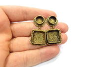 Earring Blank Backs Antique Bronze Resin Base inlay Cabochon Mountings Antique Bronze Plated Brass (10+15x15mm blank)  1 pair G15583