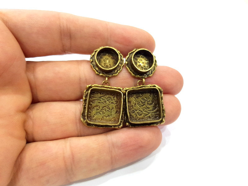 Earring Blank Backs Antique Bronze Resin Base inlay Cabochon Mountings Antique Bronze Plated Brass (10+15x15mm blank)  1 pair G15583