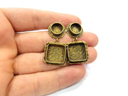 Earring Blank Backs Antique Bronze Resin Base inlay Cabochon Mountings Antique Bronze Plated Brass (10+15x15mm blank)  1 pair G15583