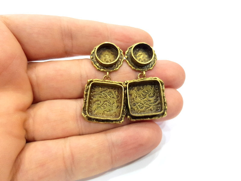 Earring Blank Backs Antique Bronze Resin Base inlay Cabochon Mountings Antique Bronze Plated Brass (10+15x15mm blank)  1 pair G15583