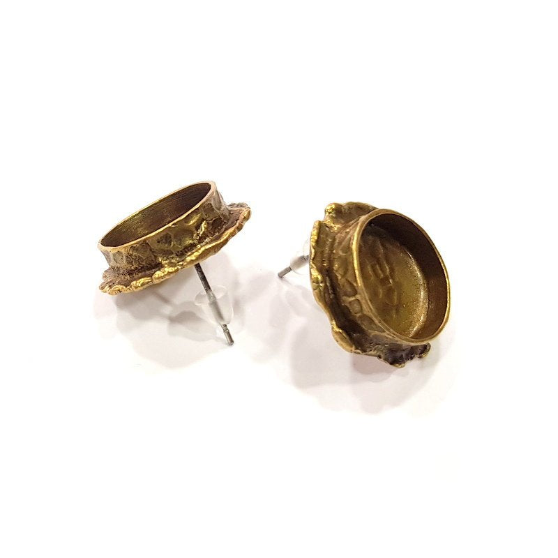 Earring Blank Backs Antique Bronze Resin Base inlay Cabochon Mountings Setting Antique Bronze Plated Brass (14mm blank) 1 pair G15584