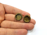 Earring Blank Backs Antique Bronze Resin Base inlay Cabochon Mountings Setting Antique Bronze Plated Brass (14mm blank) 1 pair G15584