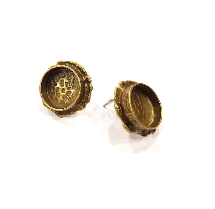Earring Blank Backs Antique Bronze Resin Base inlay Cabochon Mountings Setting Antique Bronze Plated Brass (14mm blank) 1 pair G15584