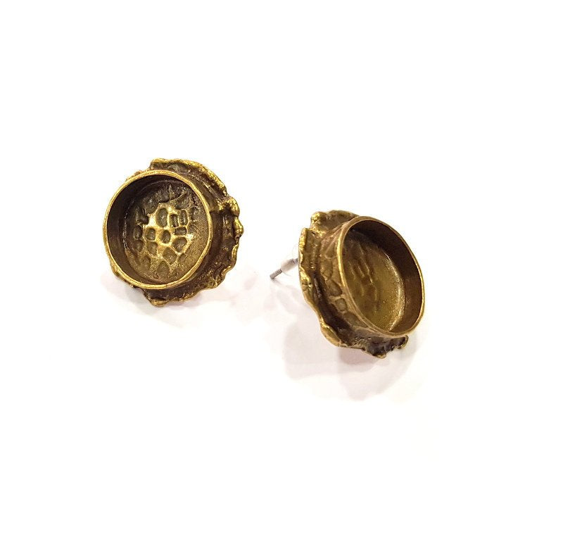 Earring Blank Backs Antique Bronze Resin Base inlay Cabochon Mountings Setting Antique Bronze Plated Brass (14mm blank) 1 pair G15584