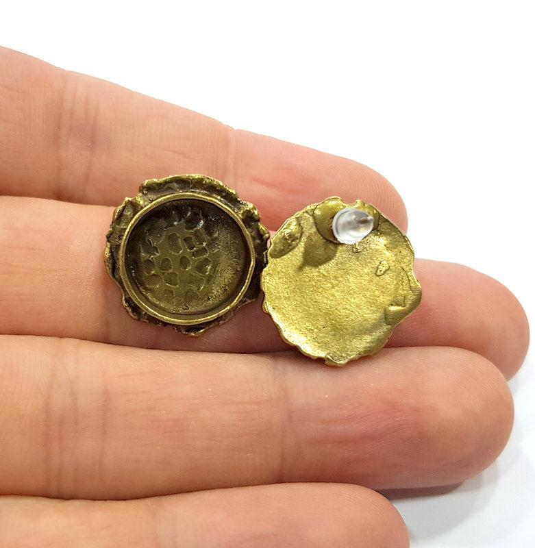 Earring Blank Backs Antique Bronze Resin Base inlay Cabochon Mountings Setting Antique Bronze Plated Brass (14mm blank) 1 pair G15584