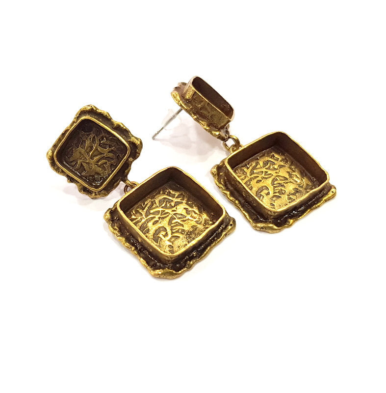Earring Blank Backs Antique Bronze Resin Base inlay Cabochon Mountings Antique Bronze Plated Brass (10+15x15mm blank)  1 pair G15585